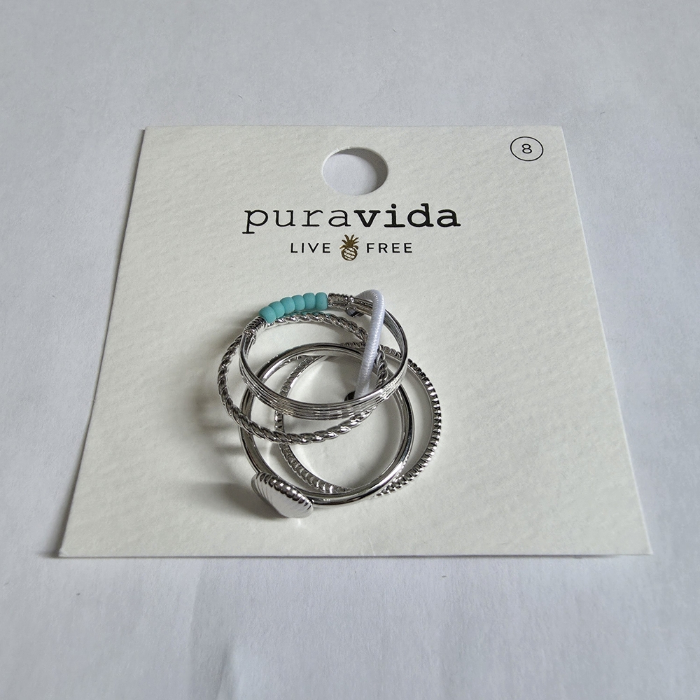 Pura Vida Silver Ring Set with Blue Beads